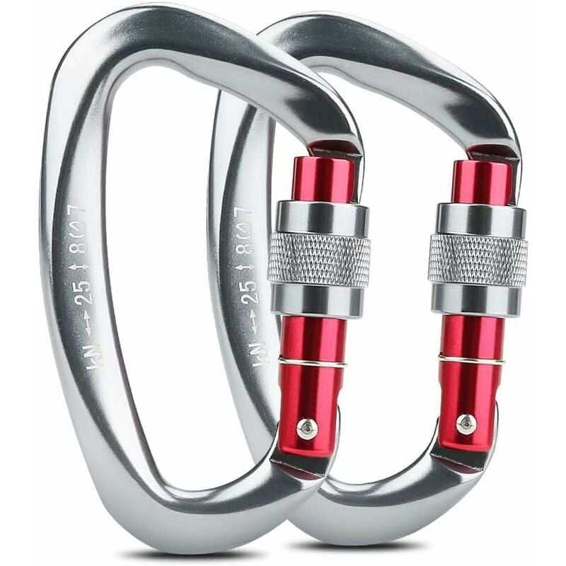 Karabinki wspinaczkowe, 2 szt. aluminiowy karabinek samozamykający INOX D-Ring do wspinaczki i zjazdu na linie, szary