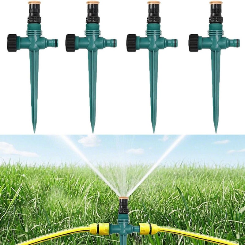 Zraszacz ogrodowy 4-częściowy, zraszacz do trawnika, zraszacz automatyczny, obrót o 360°, automatyczne nawadnianie, trawnik, ogród