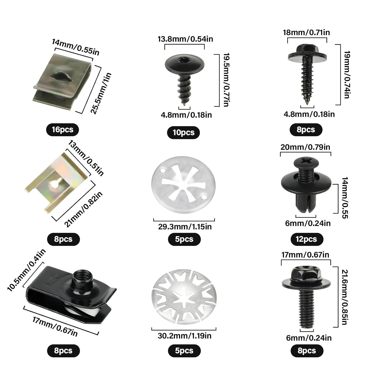 Kit 205 Viti E Dadi Per Auto – Set Di Viti Per Carrozzeria E Clip A U In Acciaio Carbonio, Per Sottoscocca, Parafanghi E Pannelli – Con Cacciavite