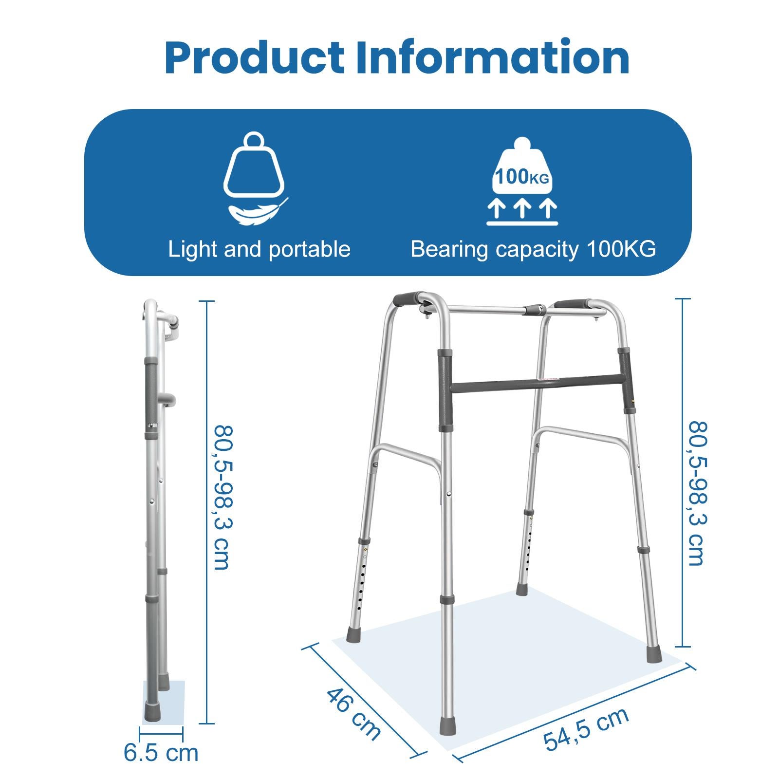 Déambulateur pliable léger à hauteur réglable, design antidérapant et charge 100 kg pour marche sécurisée - 2