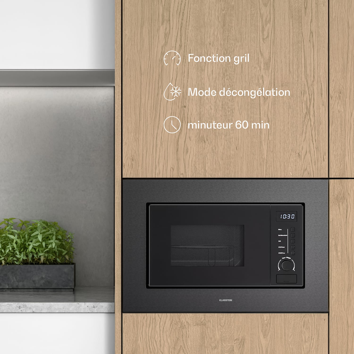 KLARSTEIN Verosteel micro-ondes encastrable avec gril | gril 800 W | micro-ondes 700 W | 60 cm Noir - 6