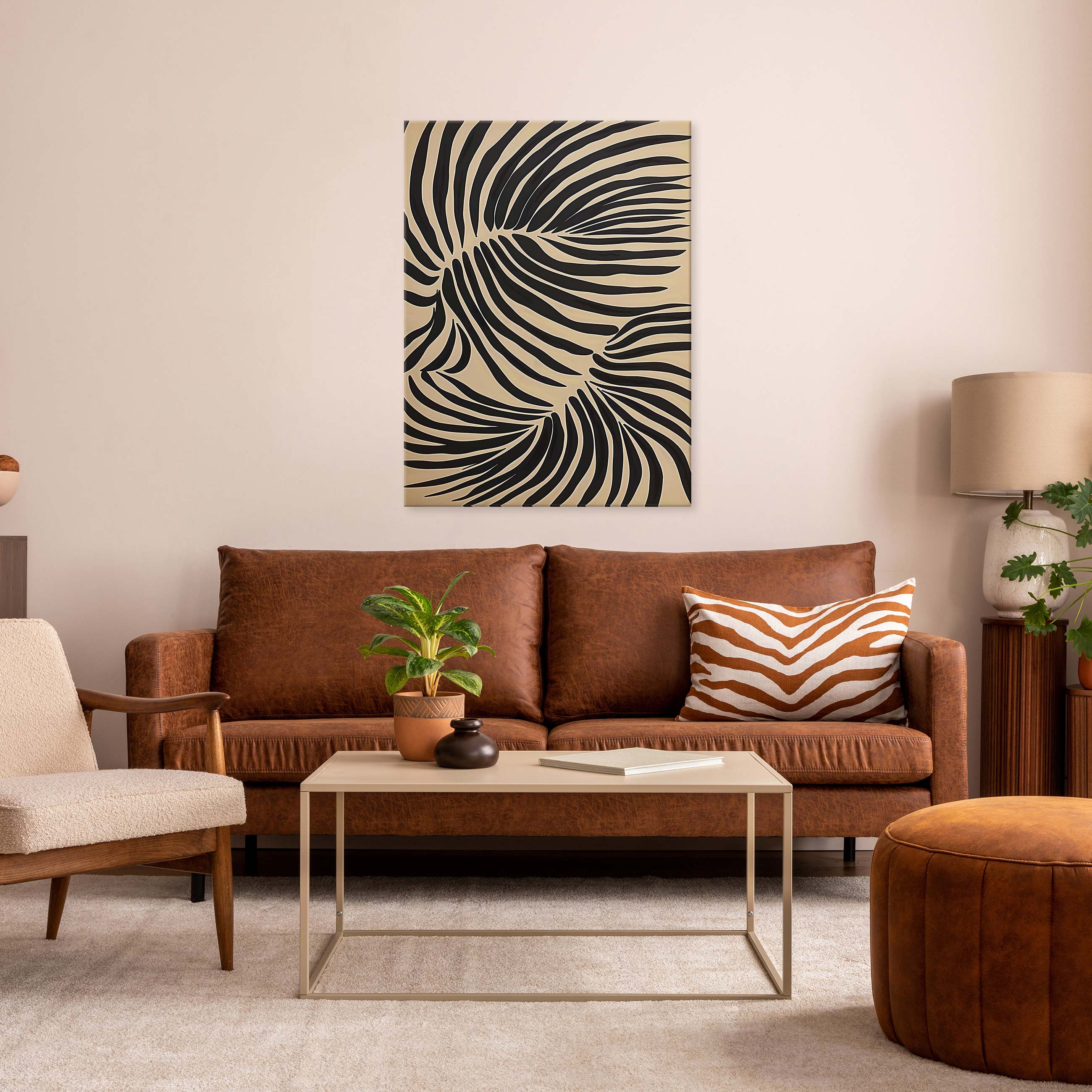 Impression sur Toile Feuilles Boho Art Moderne 75x100 cm XXL Tableau Décoration Murale Intissée pour Salon Chambre pret a accroche - 2