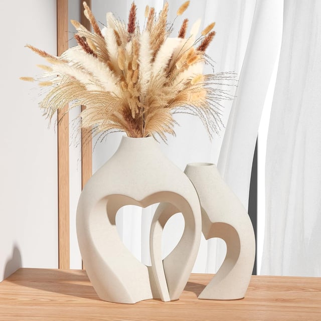 Ensemble de 2 vases décoratifs en forme de coeur en résine blanche, décoration simple, adaptés aux centres de table, mariages, salons, bureaux