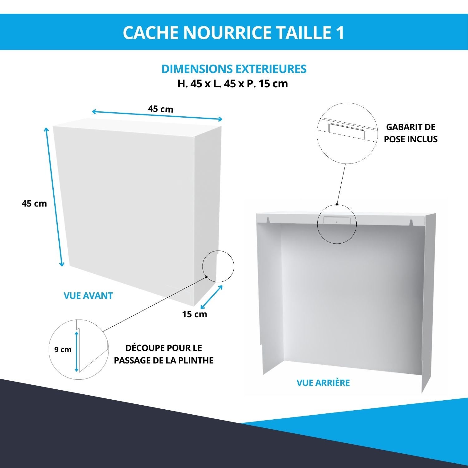 Cache nourrice plomberie ATOLE en acier Blanc - Largeur fixe - Taille 1 : 450 x 450 x 150 mm - 3