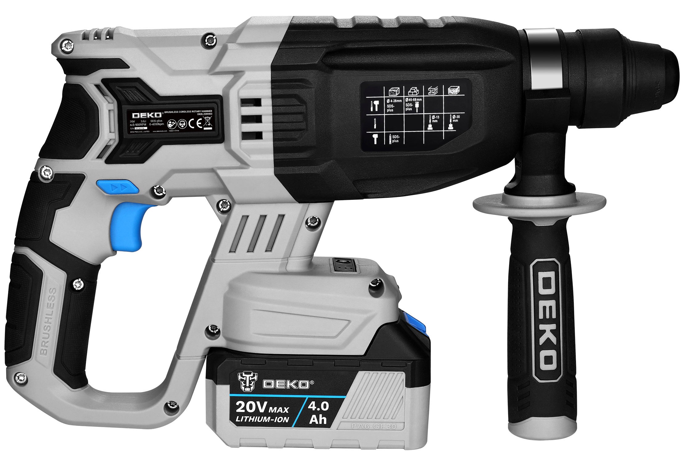 Młot udarowy akumulatorowy młotowiertarka DEKO DKBL20RH03-S1 SDS Plus 3 J 4 Ah 20 V - 3