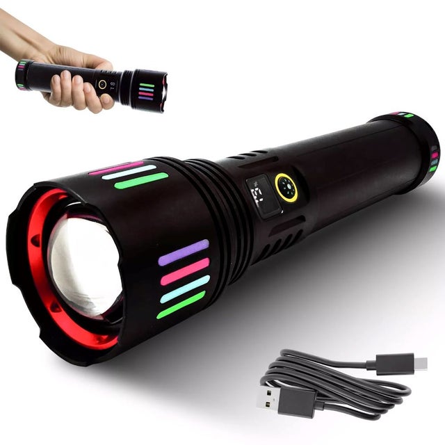 Lampe Torche LED Tactique – Rechargeable USB – 4 LED + COB – Lumen élevés – Noire