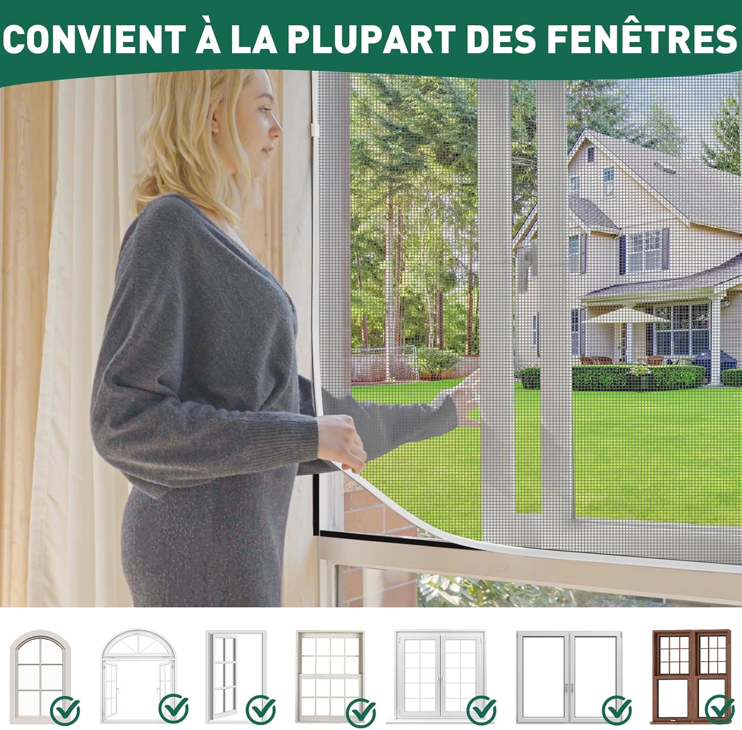Moustiquaire magnétique pour fenêtre, en fibre de verre, à monter soi-même, cadre amovible, sans perçage, 150 x 180 cm - 8
