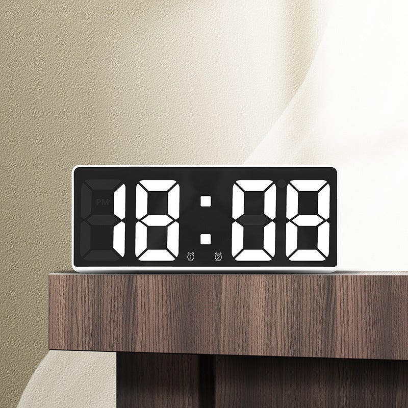 Réveil numérique à grand écran LED blanc + quartz blanc pour chambre à coucher, - 2