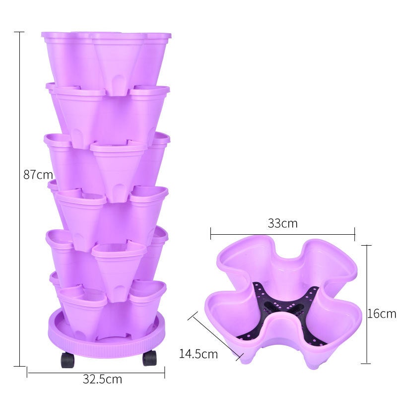 Jardinière de jardin verticale empilable à 6 niveaux avec base de 33 cm - Parfait pour cultiver des herbes, des fraises et des fleurs - Design compact - 2