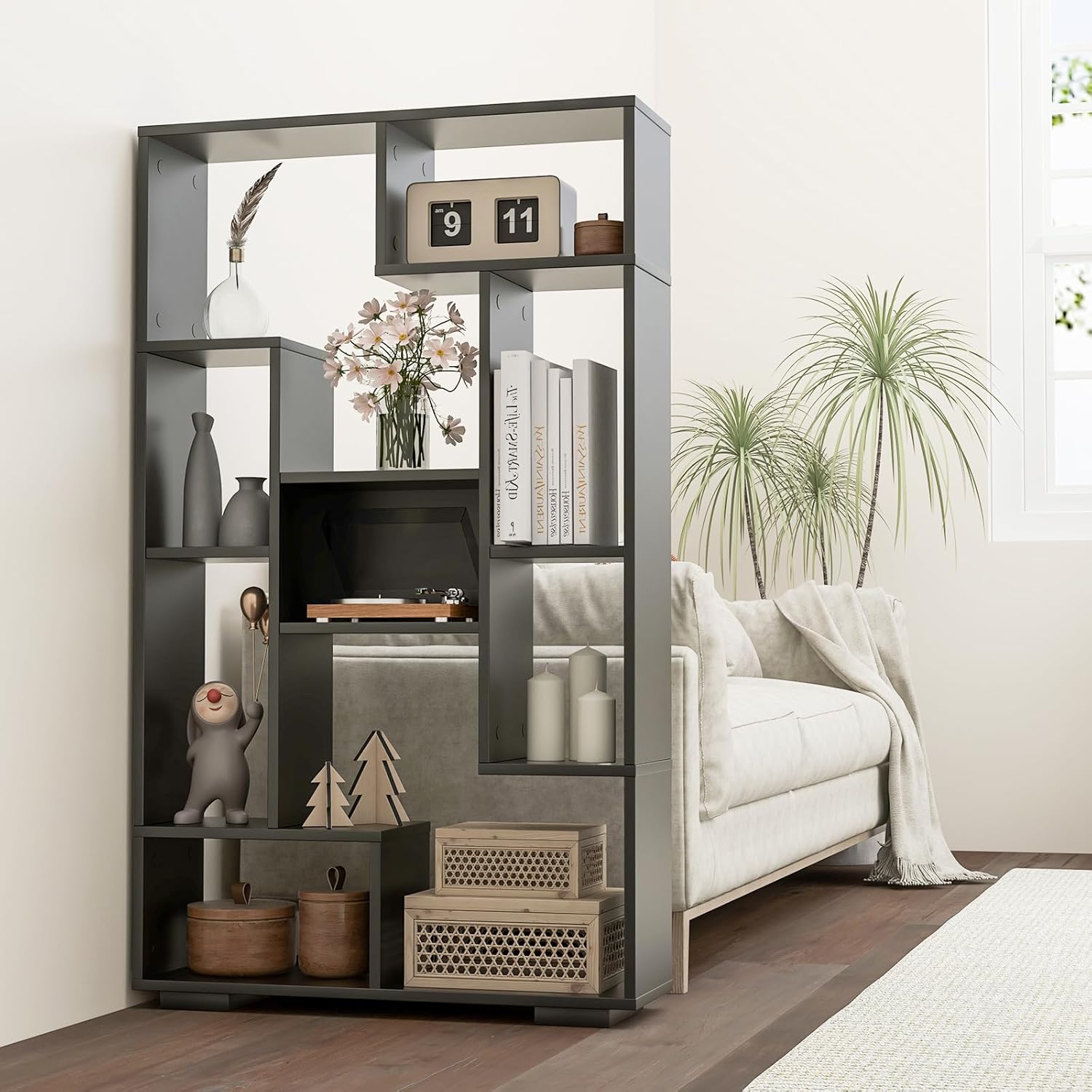 Bibliothèque Meuble de Rangement, Étagère Bureau en Bois pour Salon 70 x 20 x 120 CM, 9 Étagère Cube Ouverte, Kit Anti-basculement (Noir) - 5