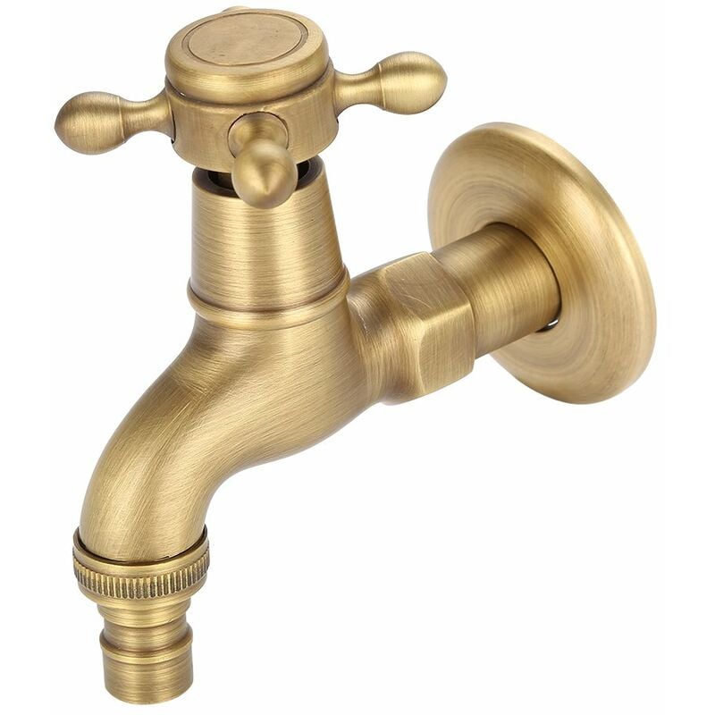 Grifo De Latón Macizo Para Exterior Con Doble Salida | Estilo Antiguo, Resistente A Heladas - Para Conectar Manguera Y Lavadora A Presión
