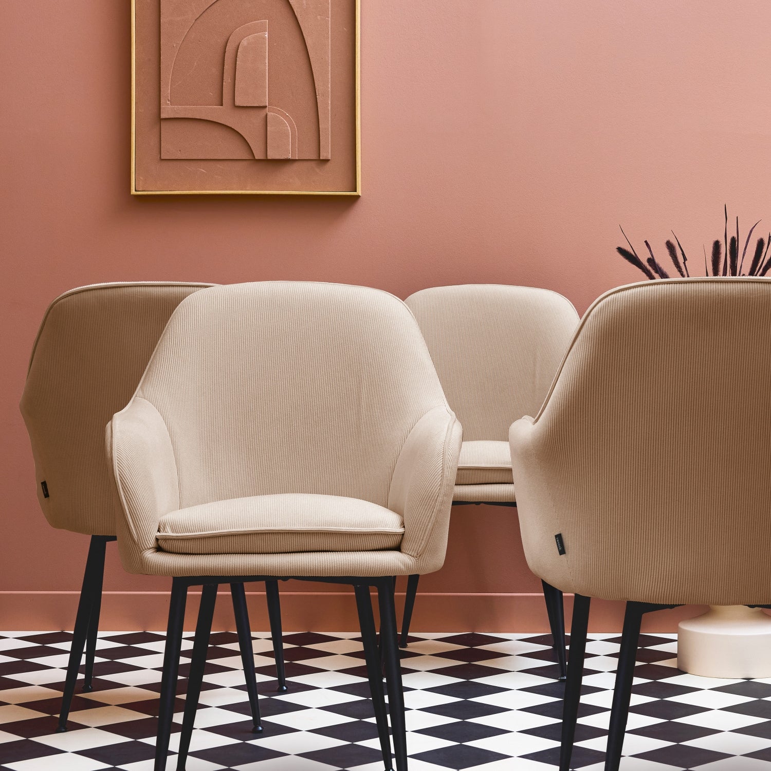 Lot de 4 fauteuils en velours côtelé beige et pieds en métal noir mat. L 57 x P 59 x H 84.5cm SHELLA - 7