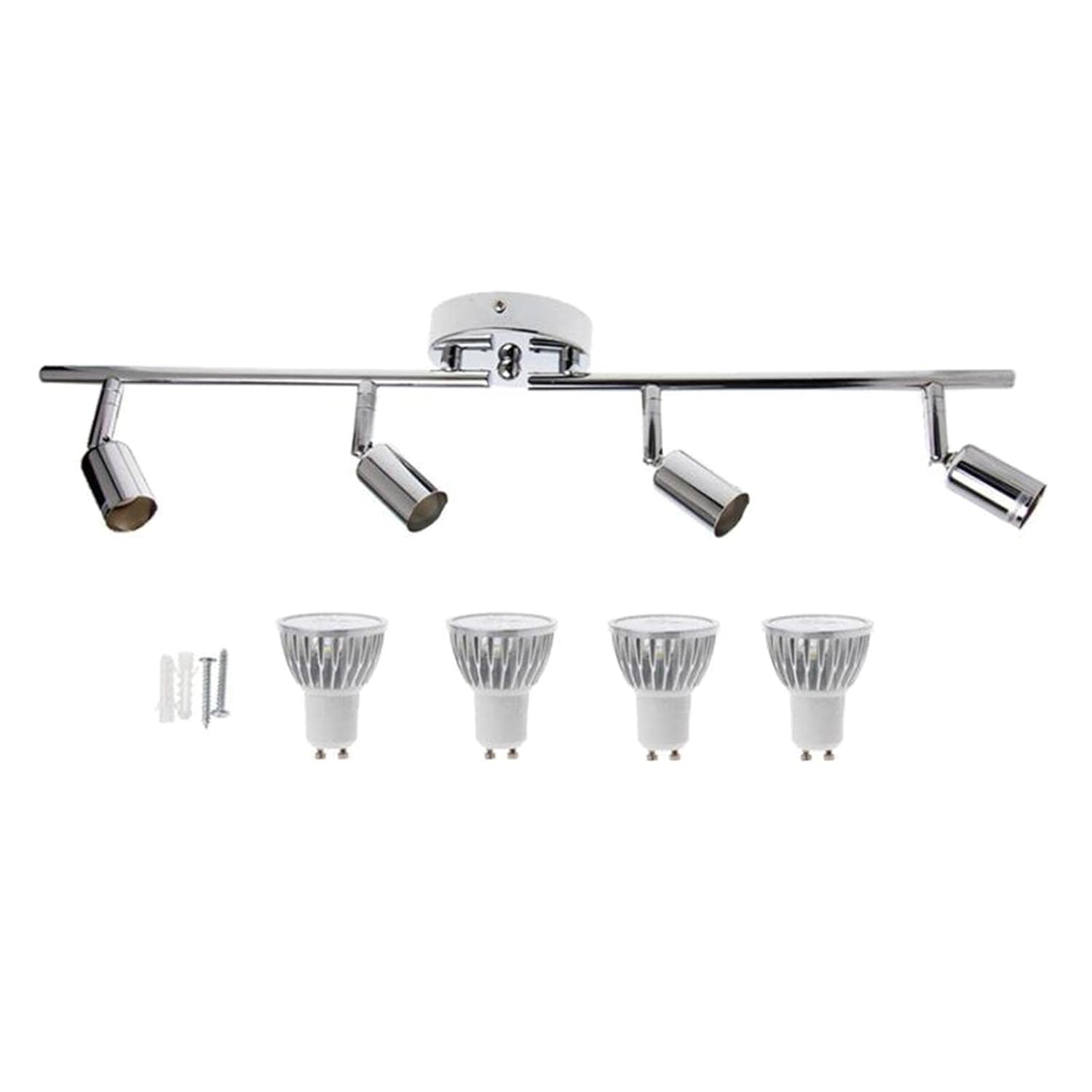 Spot de plafond de cuisine de salon à 4 voies, plafonnier en métal chromé pivotant à 330° Lampe, luminaires GU10 - 6