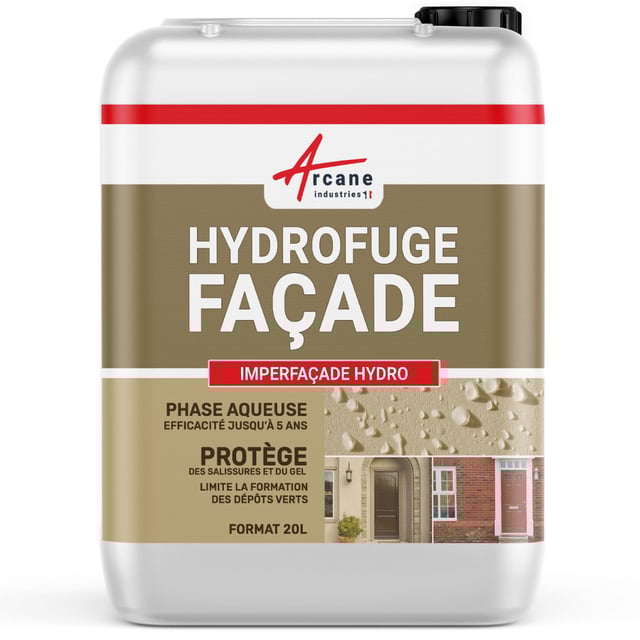 Hydrofuge Imperméabilisant Façade, mur, crépi, enduit - IMPERFACADE HYDRO - 20 L (jusqu'à 100 m²) - ARCANE INDUSTRIES