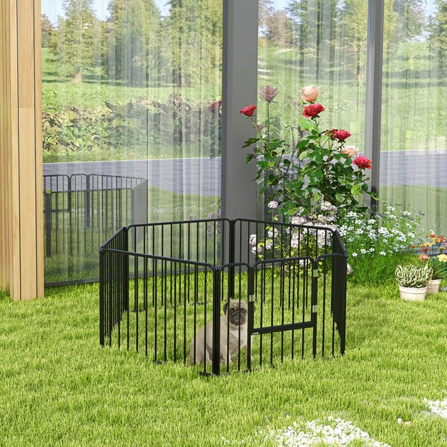 PawHut Cancellino Per Cani Piccoli E Medi - Struttura Modulabile A 5 Pannelli, Pieghevole, 300x74.5 Cm, Nero