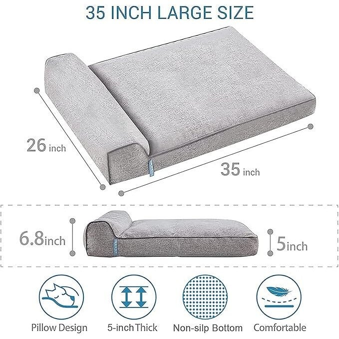 Letto per cane medio e grande con cuscino removibile, fondo antiscivolo e design lavabile, 35x26 pollici, Grigio - 2