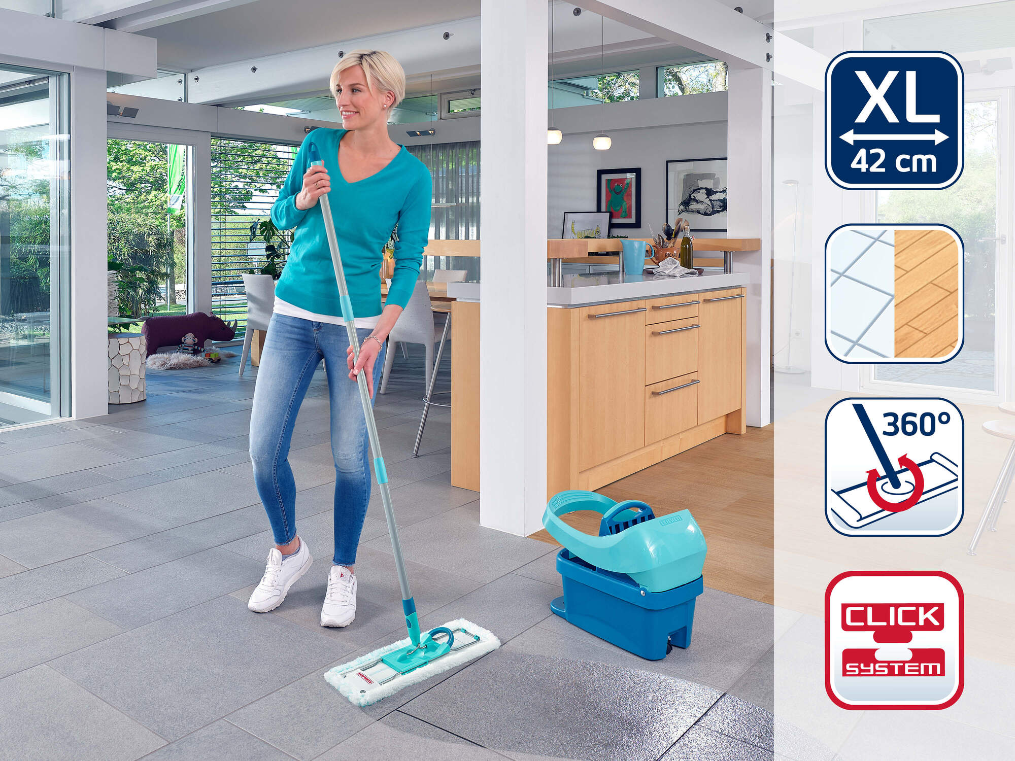 Leifheit balai serpillère Profi XL 55397, balai à plat 42cm avec housse micro duo et supderduster, tête pivotante à 360° - 2