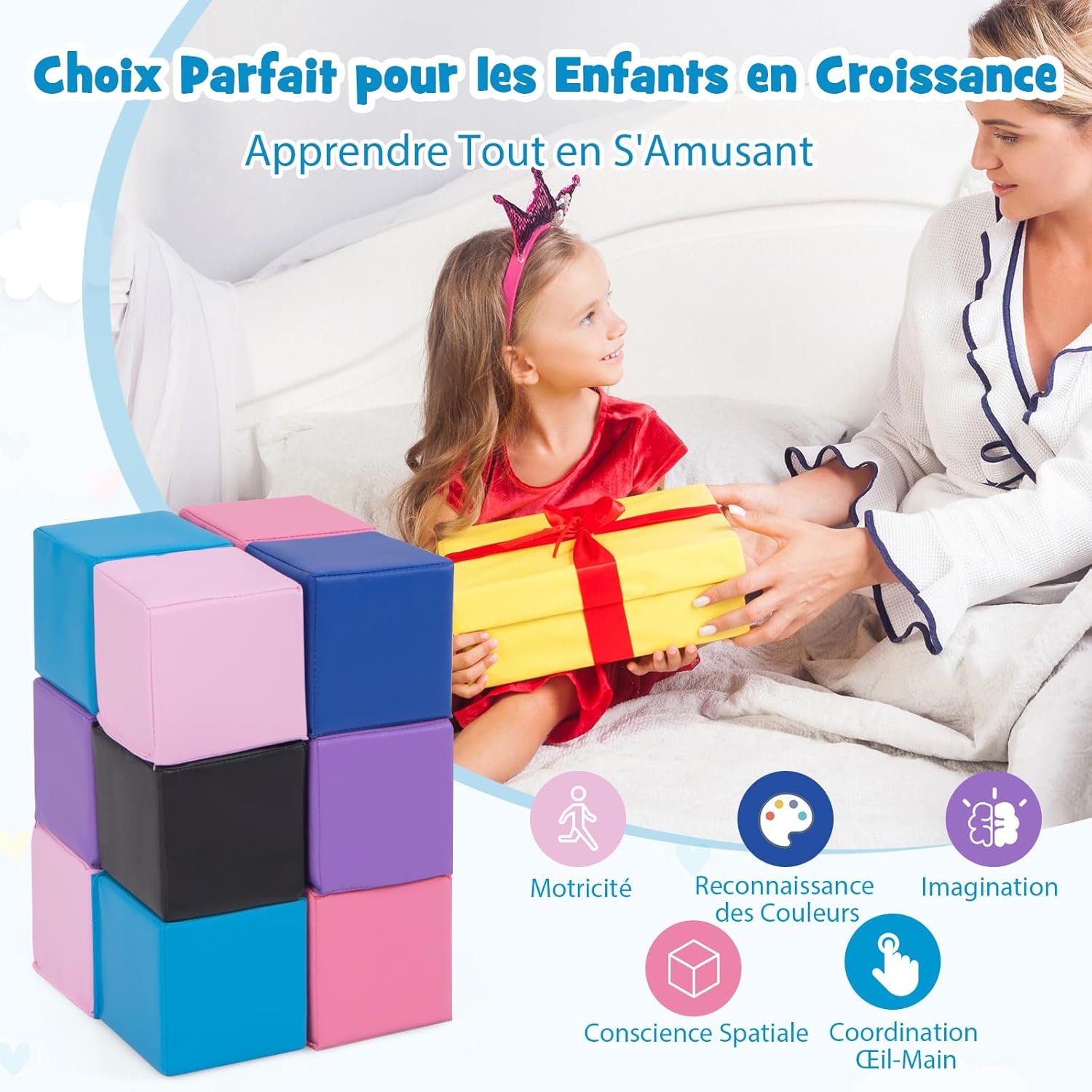 Module Motricité Bébé en Mousse EPE 12 PCS, Surface Imperméable PU, Bloc de Constructions en Mousse avec Couture Renforcée, Intérieur - 3