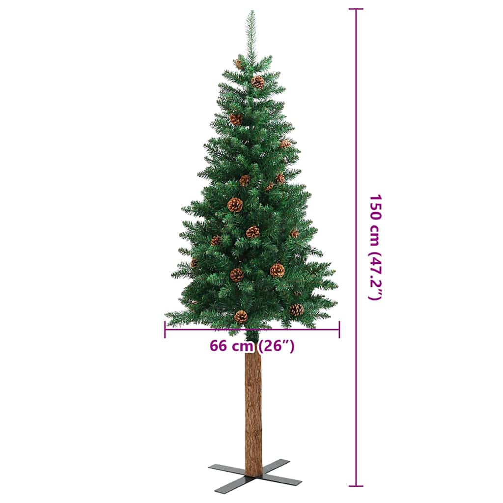 Maison Exclusive - Albero di Natale Sottile con Legno Vero e Pigne Verde 150cm PVC - 7