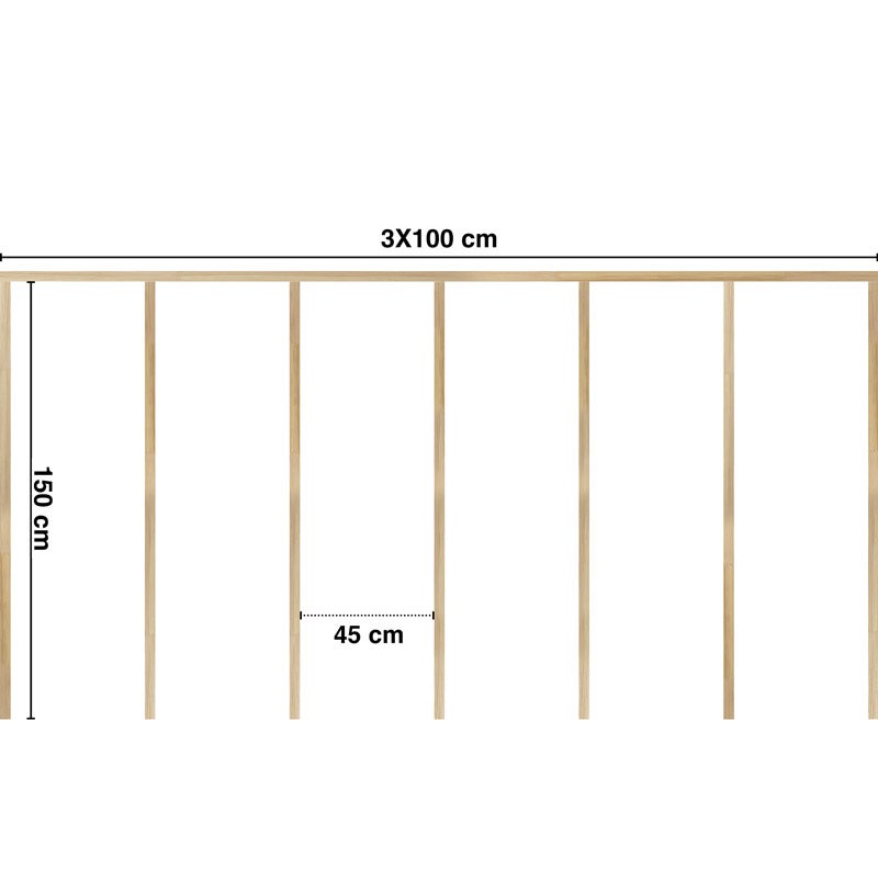 Kit de moulures murales en bois à 7 tasseaux de 150 cm - Pin des Landes - Prêt à coller et peindre - Gabrielle - 3 mètres - Fabrication française - 3