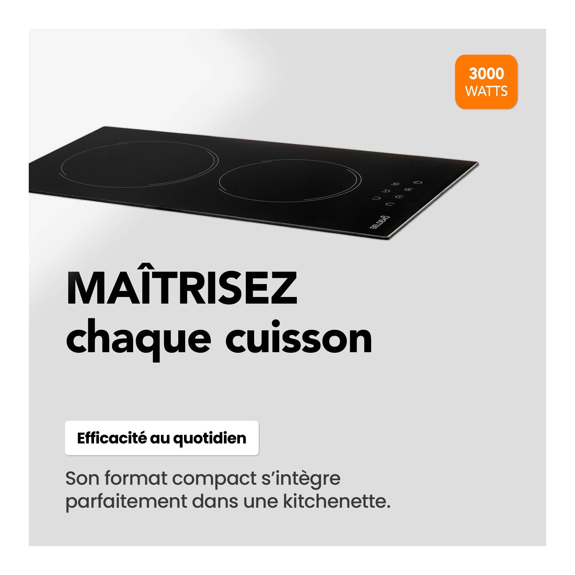 BELDEKO - Plaque Vitrocéramique 2 foyers 3000W - Minuteur, commande tactile - 7