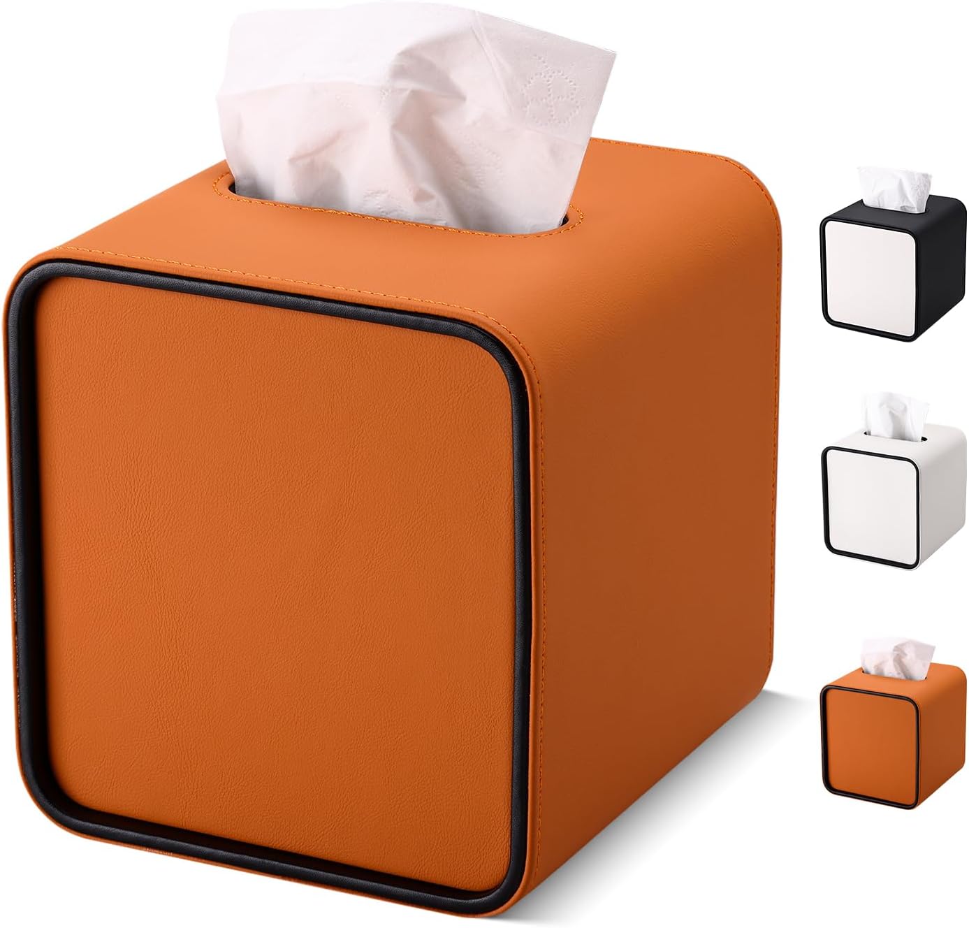 Pudełko na chusteczki, kwadratowy skórzany dozownik do chusteczek do biura, samochodu, łazienki (pomarańczowy)
