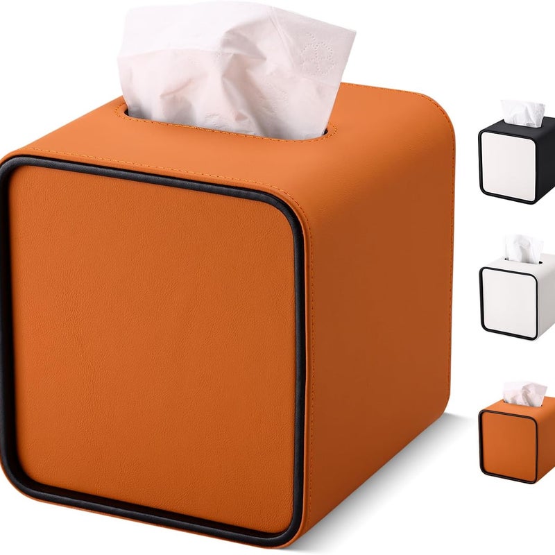 Pudełko na chusteczki, kwadratowy skórzany dozownik do chusteczek do biura, samochodu, łazienki (pomarańczowy)