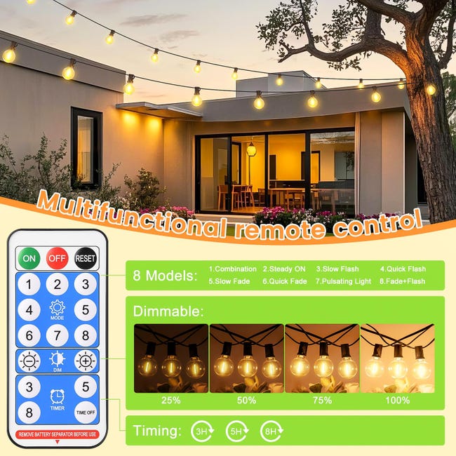 AGOTD Catena luminosa solare per esterni, 40 LED, per AGOTD Catena luminosa solare per esterni, 40 LED, per