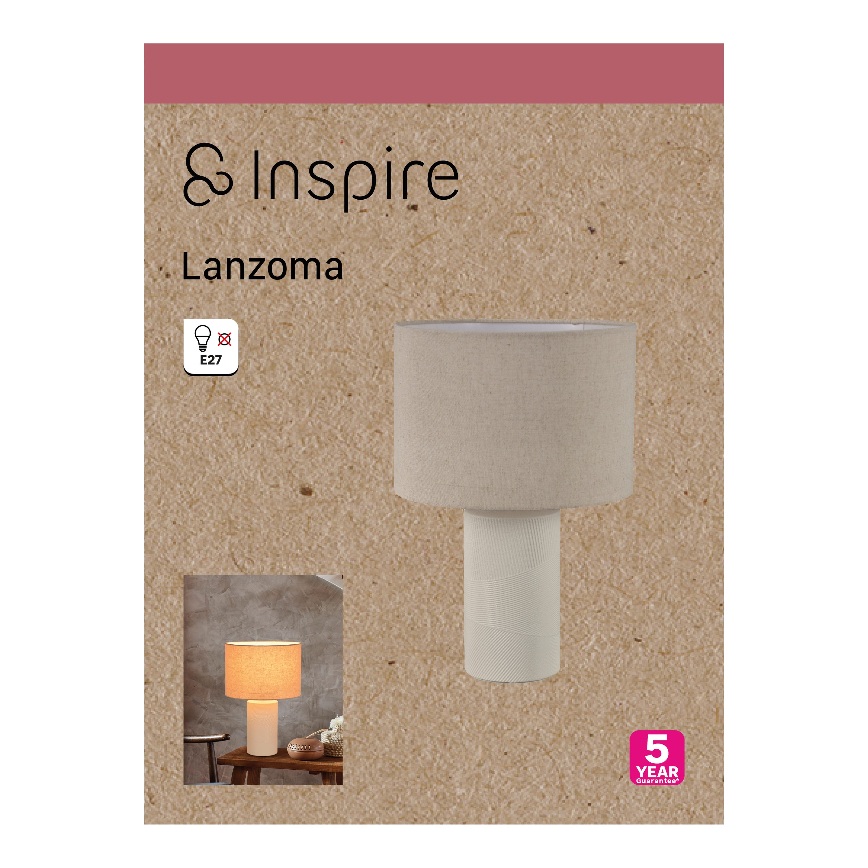 Candeeiro de mesa em cerâmica e abajur em linho bege LANZOMA - 1 x E27 - A. 43 cm - INSPIRE - 9