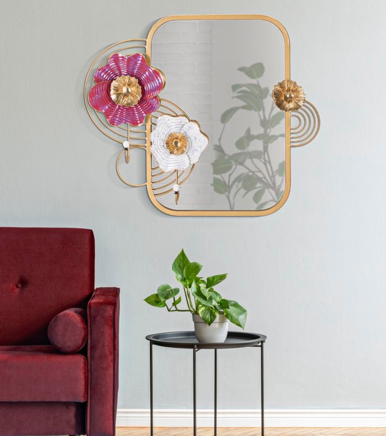 Specchio da parete con fiori in metallo multicolore cm 75x9,5x64,1 - 5
