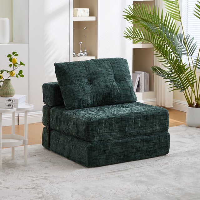 Fauteuil convertible pliable avec coussins de tête et lombaires en chenille vert émeraude