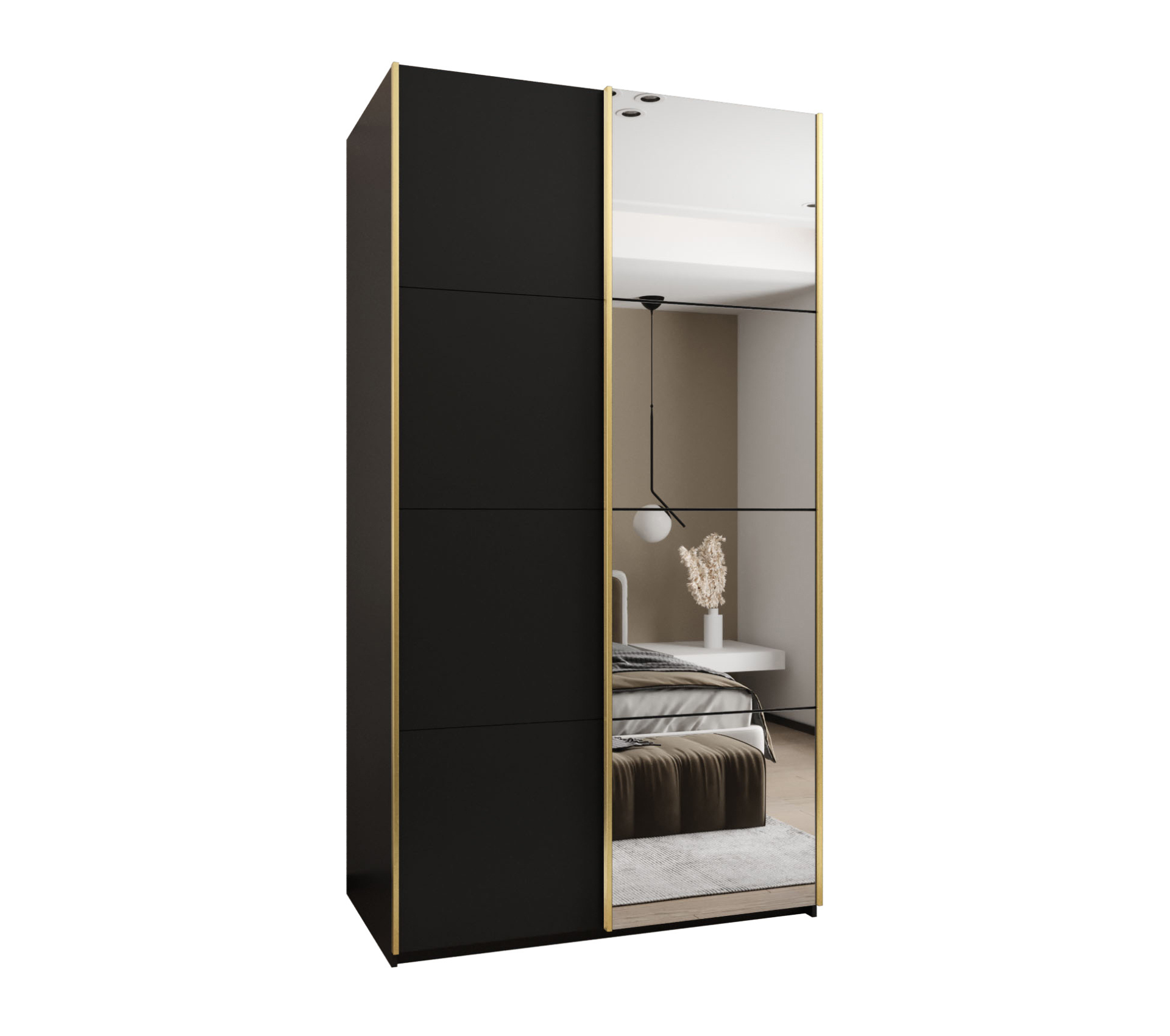 Szafa przesuwna wysoka Lux 3 130 x 64 x 245,5 cm czarny + czarny + u. złoty - Abiks Meble