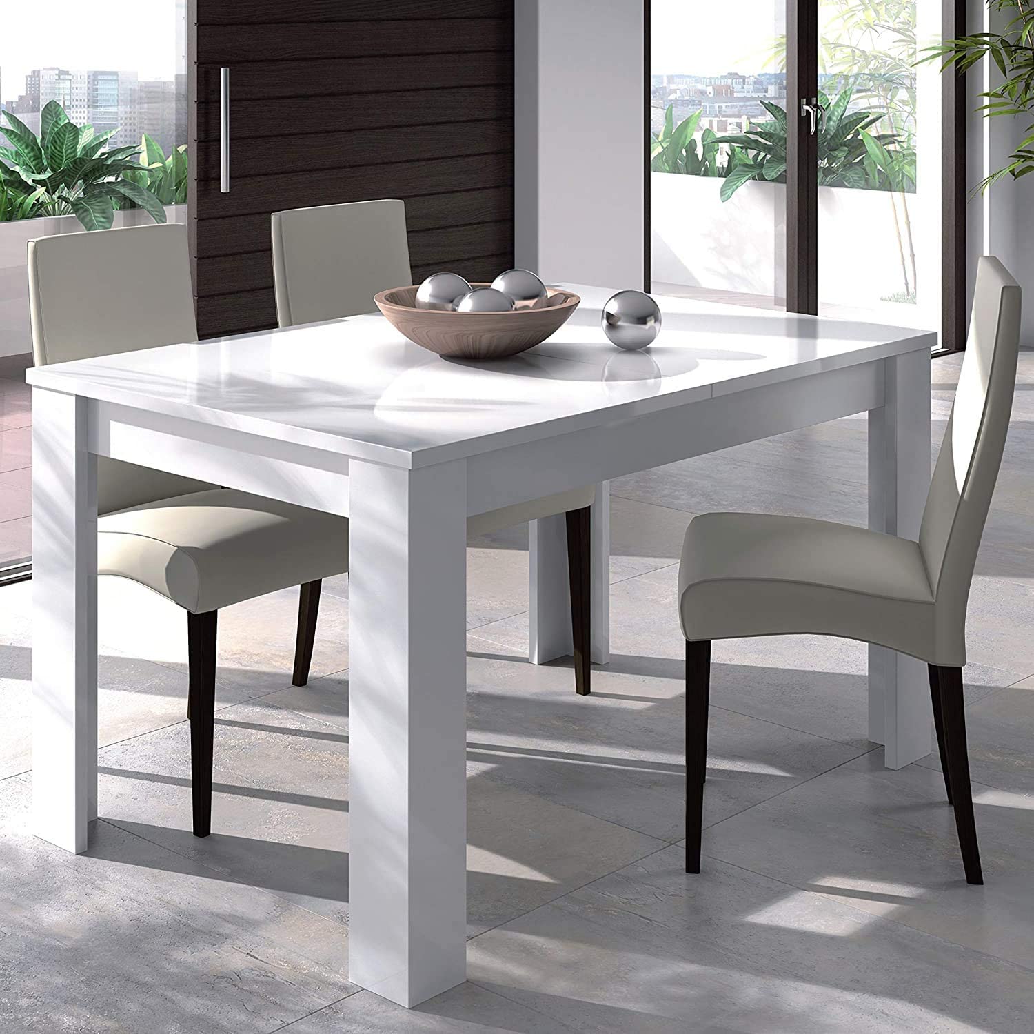 Mobelcenter – Mesa de Salón/Comedor Extensible Kendra – Ancho: 140 cm x Fondo: 90 cm x Alto: 78 cm – Ancho Extendida: 190 cm (Blanco Brillo) - (0486) - 4