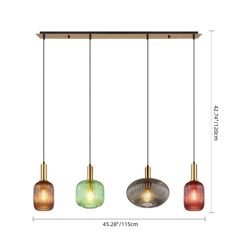 Suspension unique avec 3 abat-jours en verre cannelé, multicolore, diamètre 115 cm - 2