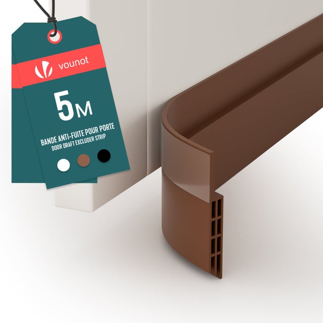 Bas de porte isolant 500cm découpable - Boudin de porte coupe-froid anti bruit isolation phonique - Marron - VOUNOT®