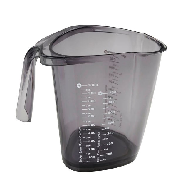 Dr Oetker 1487 Verre doseur 1 litre, Verre mesureur, Verre doseur pâtisserie, Verre gradué, Plastique, Gris, 1 litre