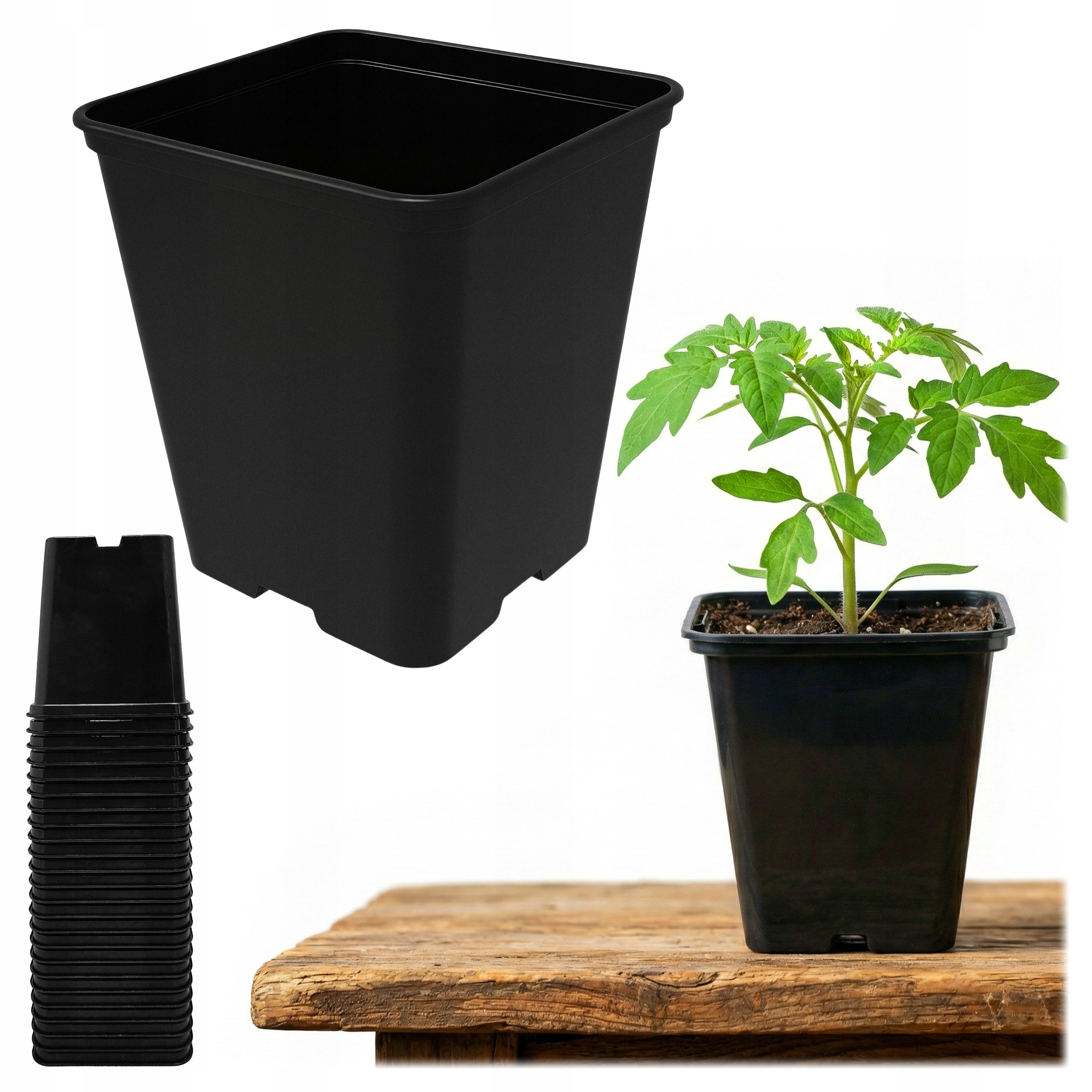 Doniczki produkcyjne kwadratowe do rozsady pikowania Czarne 1L 500 sztuk Ogrodowy Młyn
