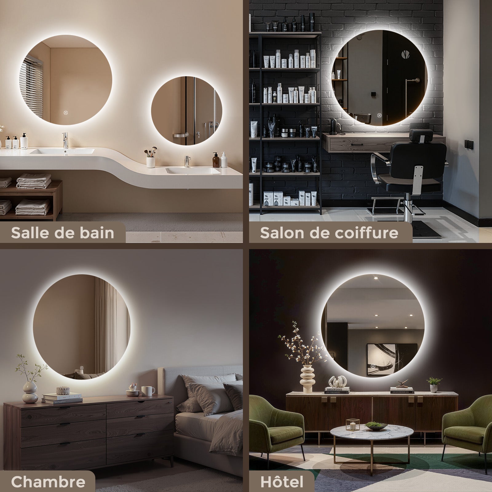S'AFIELINA Miroir salle de bain miroir lumineux Rond Miroir Mural avec Interrupteur Tactile Blanc Froid 6500K 70cm - 7