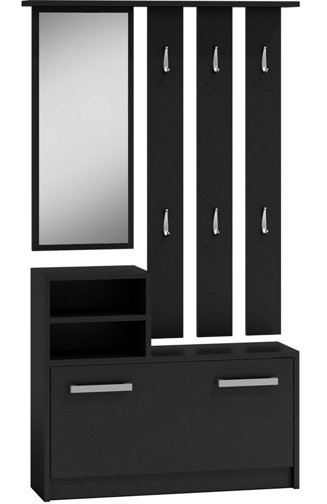 Garderoba Topeshop Vera Wieszak Lustro Szafka na Buty - Czarny 24x85x180 cm