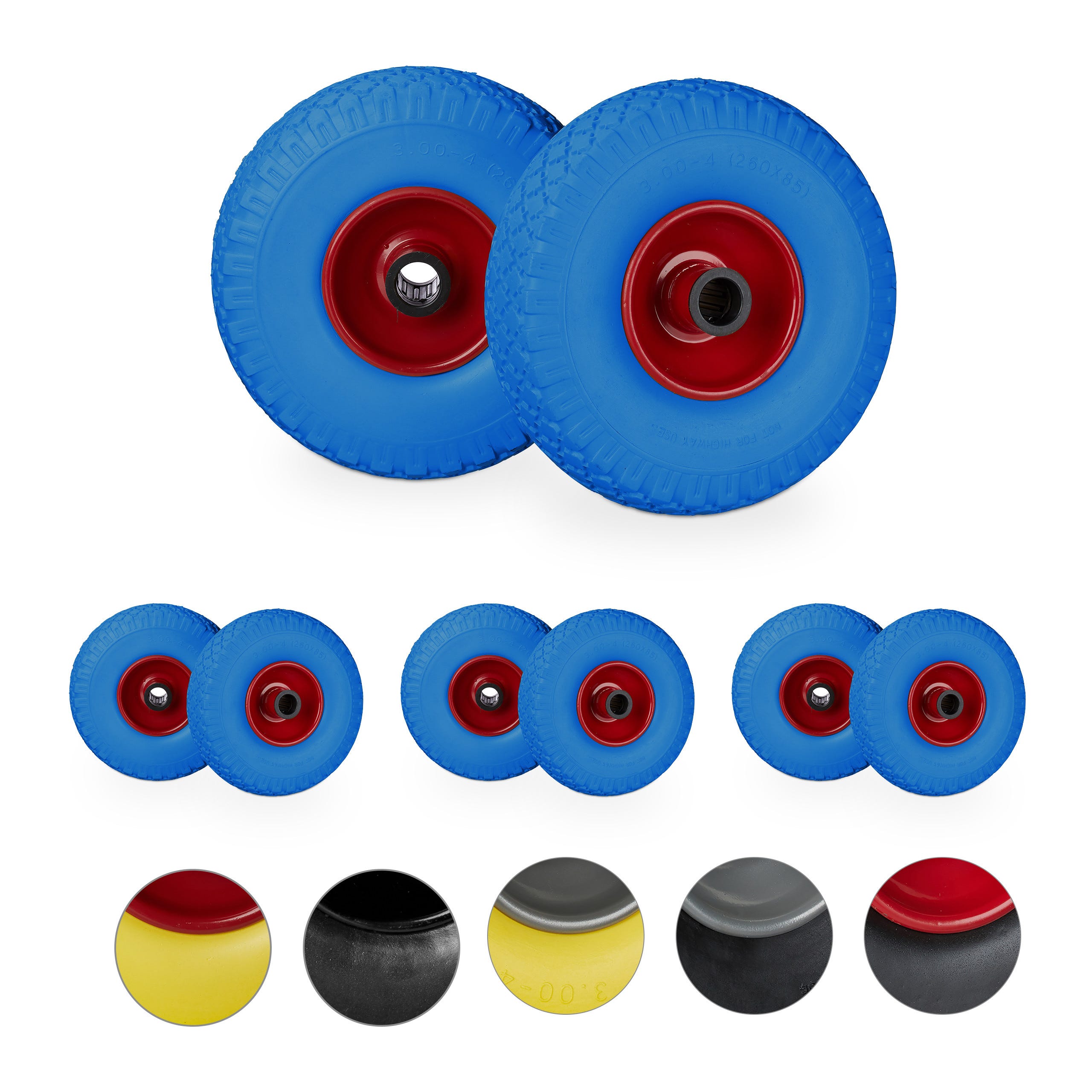 Ruote Di Scorta Per Carriole - Gomme Aria 260mm, Asse 16mm, Portata 136kg Cadauna, Nero-Rosso - Foto 5