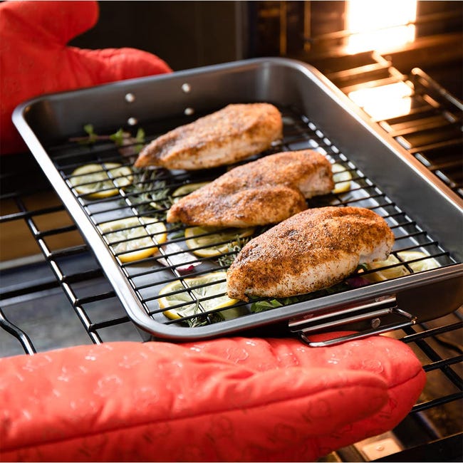 Set Teglia E Griglia Checkered Chef – 33x45,7 Cm, Alluminio E Acciaio Inox