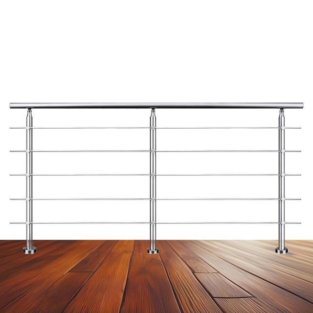 Garde-corps 220cm argenté, 1 main courante, 5 traverses, inox 201, intérieur et extérieur, design moderne - kit complet