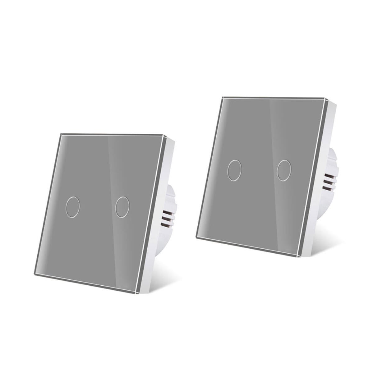 Przełącznik dotykowy, 2 sztuki, panel ze szkła hartowanego, podświetlenie LED, 5-300 W, zasilanie sieciowe, kolor szary.