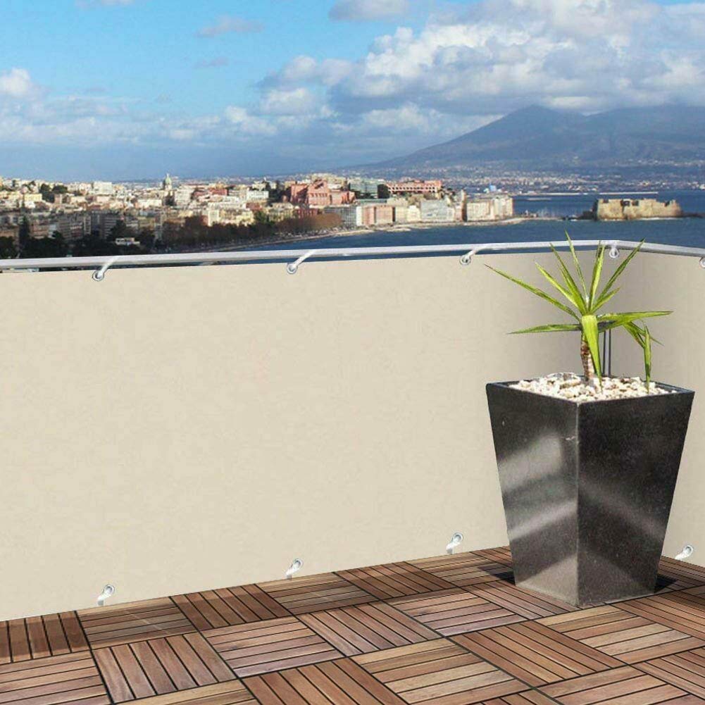 Telo Frangivista Per Recinzione E Balcone AEREY, 130x850 Cm, Taupe, Protezione Da Vento, Raggi UV E Sguardi Indiscreti Con Fascette E Cavo Inclusi