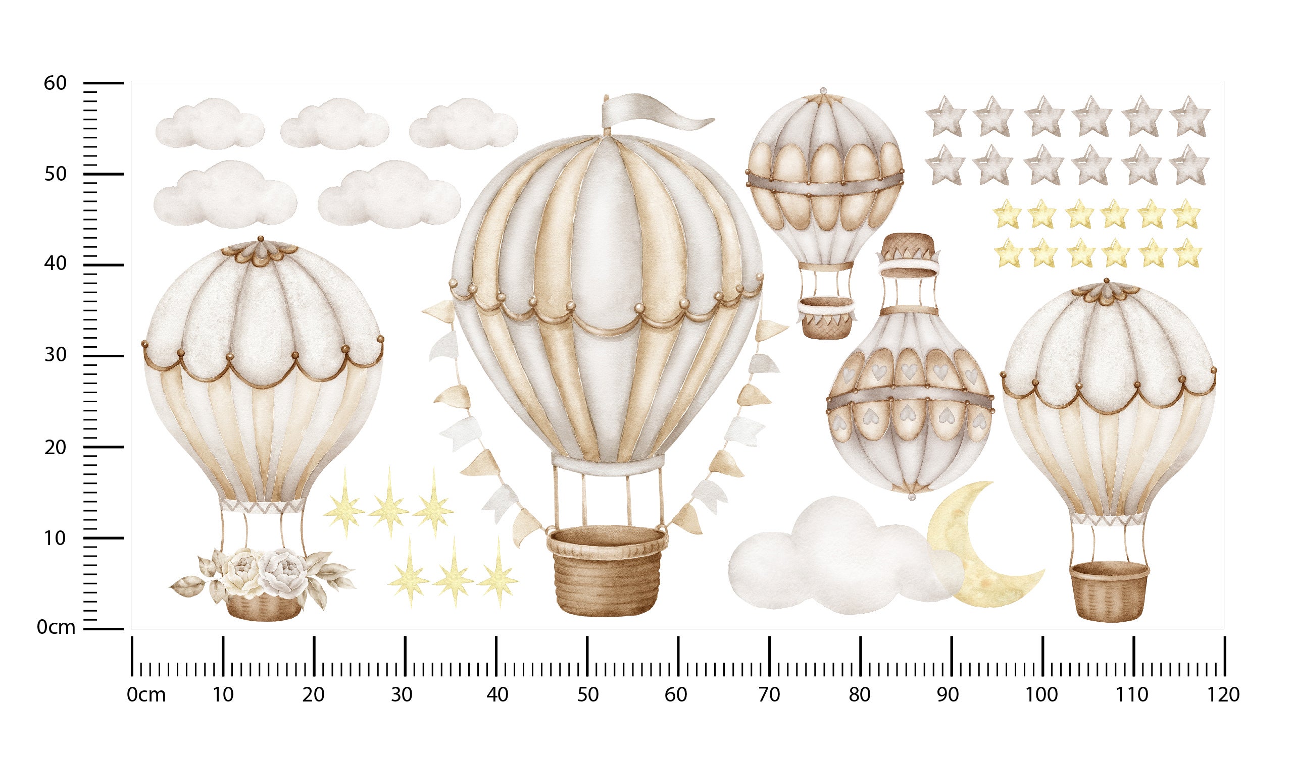 Autocollant BALLONS Volants Beiges Charmants Dans un Style Bohème Pour Chambre Enfant 120cm x 60cm - 2
