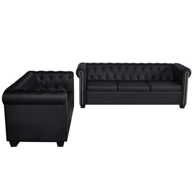vidaXL Divani Chesterfield a 2 Posti e a 3 Posti in Similpelle Nero - 2