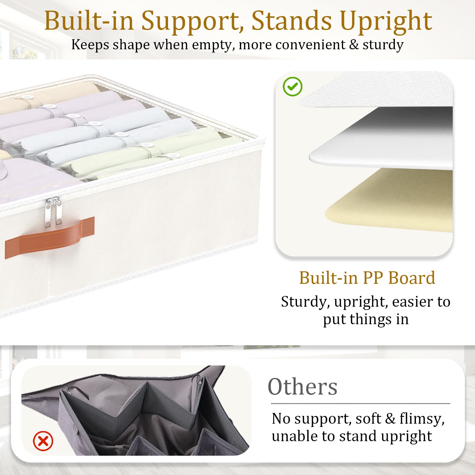2 Pcs Bacs de Rangement Sous Le Lit, Sac à Vêtements Pliable, Fenêtre Transparent et Fermeture éclair, pour la Literie, 80x40x15cm, Beige - 6