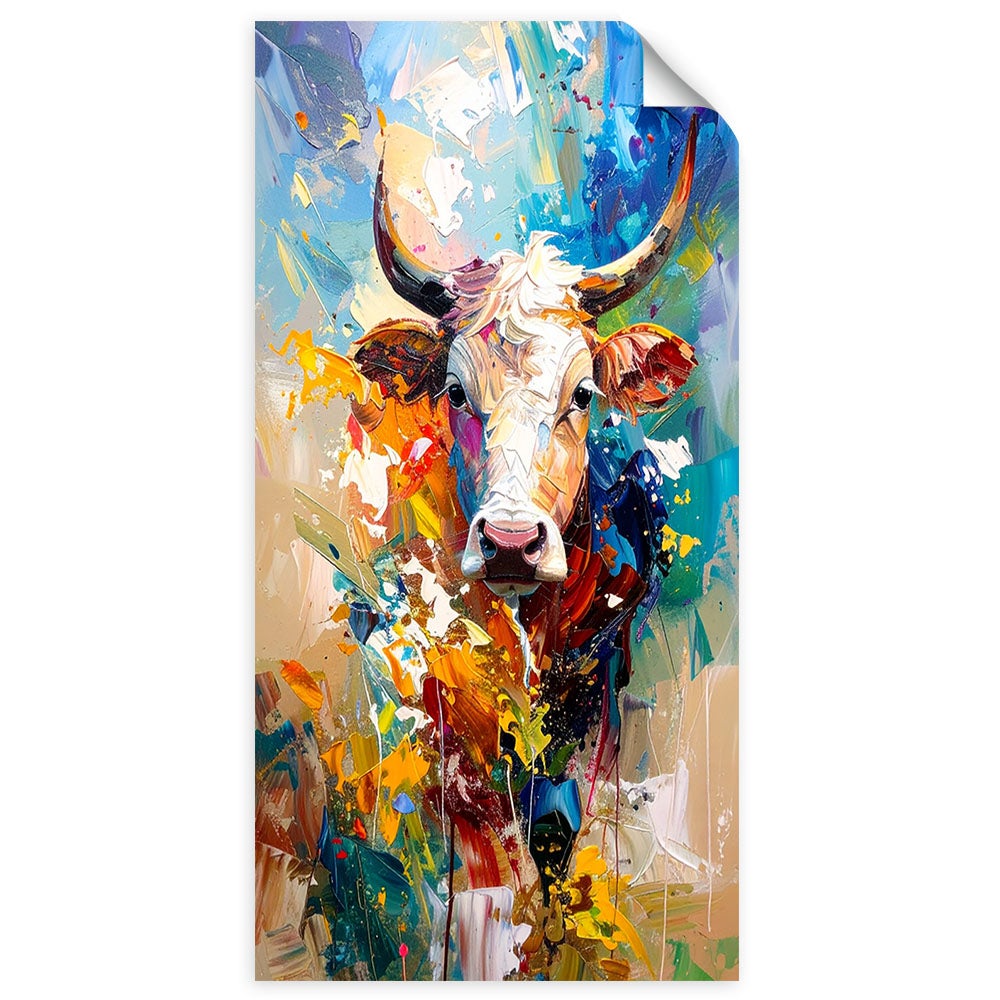 Naklejka na ścianę do salonu sypialni, Kolorowa Krowa Byk Zwierzęta Malowany 40x80