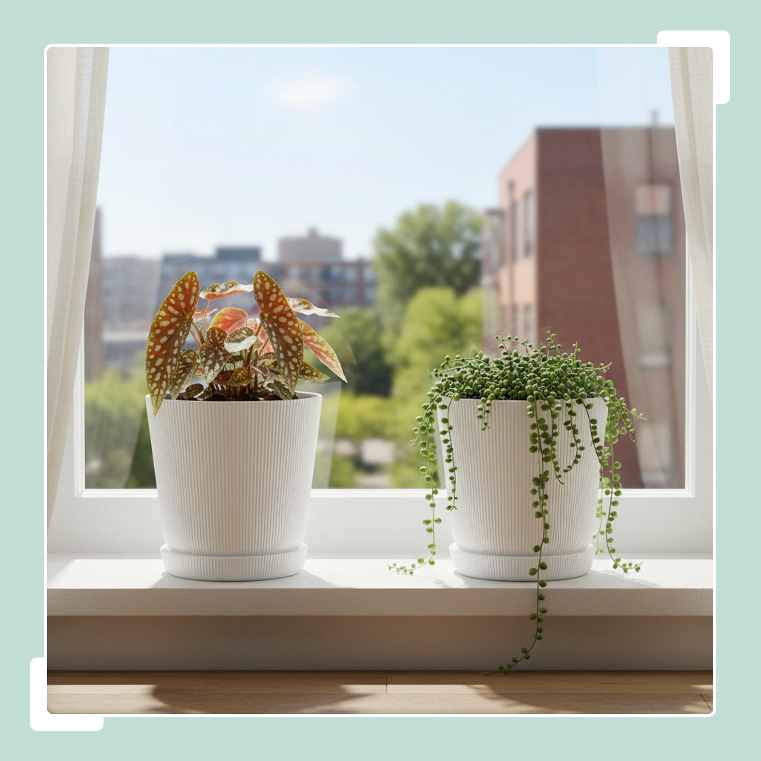 Lot de 2 pots à plantes cannelés avec soucoupes, H x Ø: 20 x 20 cm, pour herbes aromatiques, plastique, blanc, relaxdays - 3
