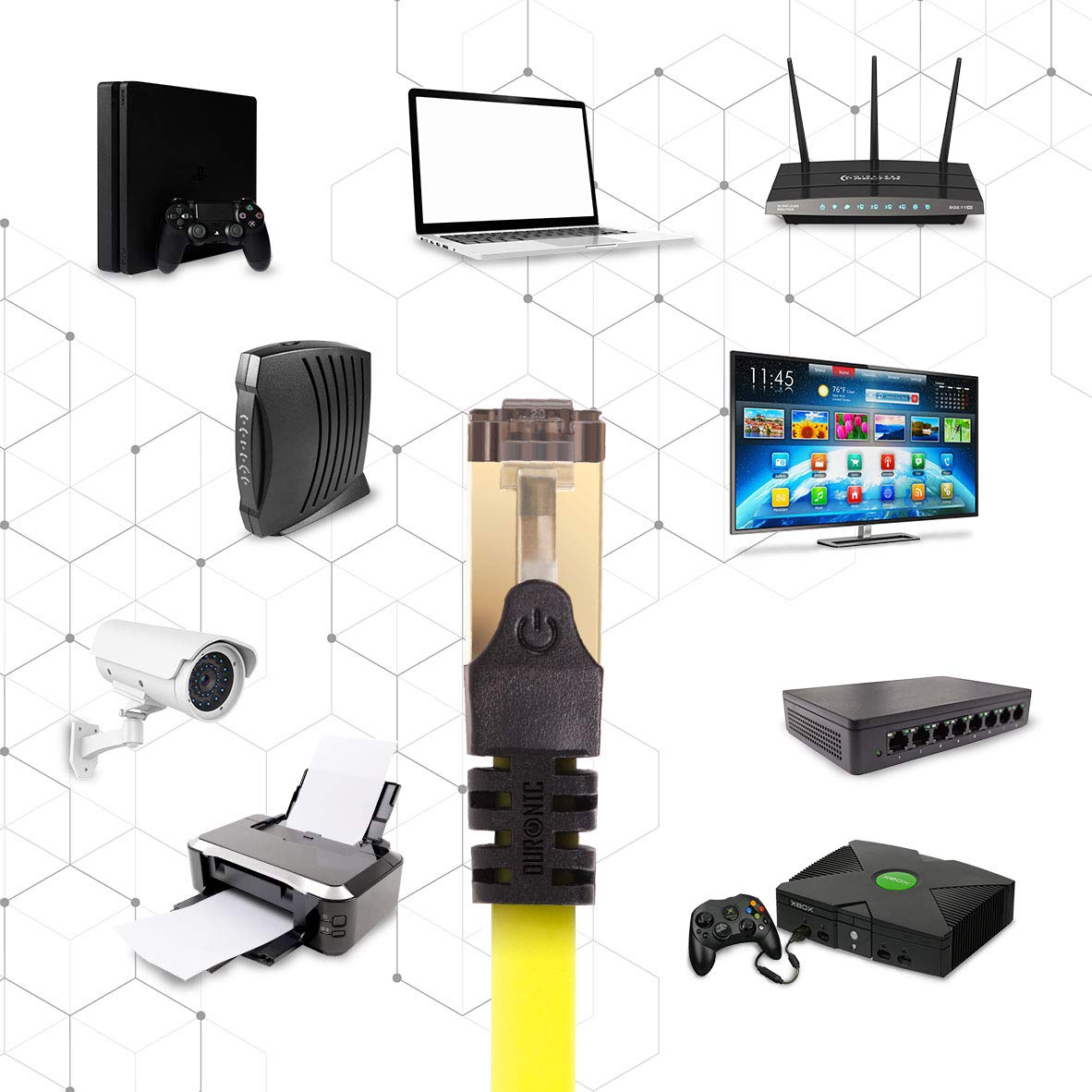 Câble Ethernet CAT8 YW Jaune 1,5 m - S/FTP paire torsadée - Bande passante 2Ghz / 2000MHz - Transmission de données 40 Gigabits - Connecteurs RJ45 - 3